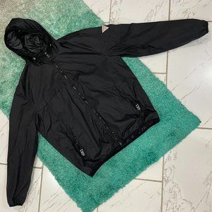 GUESS Lightweight Nylon Windbreaker Full Zip Hooded Jacket in Black Size XXL